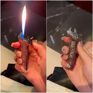 Multifunctional Aluminum Alloy Wrench-Shaped Refillable Butane lgniter Lighter, Outdoor, Camping, BBQ, Cigar and Baking Manual Flameless Tool Accessory (Without Butane Gas)