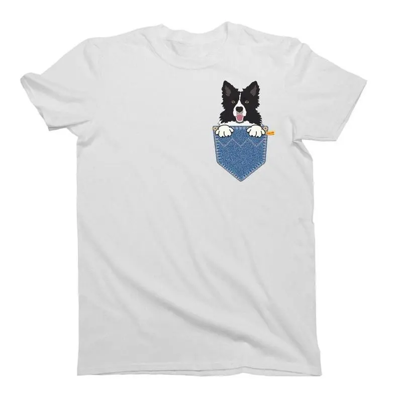 Women's Soft Smooth Seamless Border Collie Digital Print Cotton Short Sleeve T-Shirt - Round Neck, Lightweight Fabric, Foldable, Machine Washable, All Seasons, Custom Made (Also Available for Men, Kids)