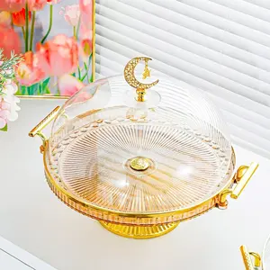 Multipurpose Acrylic Cake Stand with Lid, Clear Dessert Dome for Cupcakes, Cookies, Fruits & Candy, Party Snack Tray for Buffet Dessert Display Tray for Bakery & Cafe Commercial Candy & Fruit Tray for Wedding Birthday, Kitchen