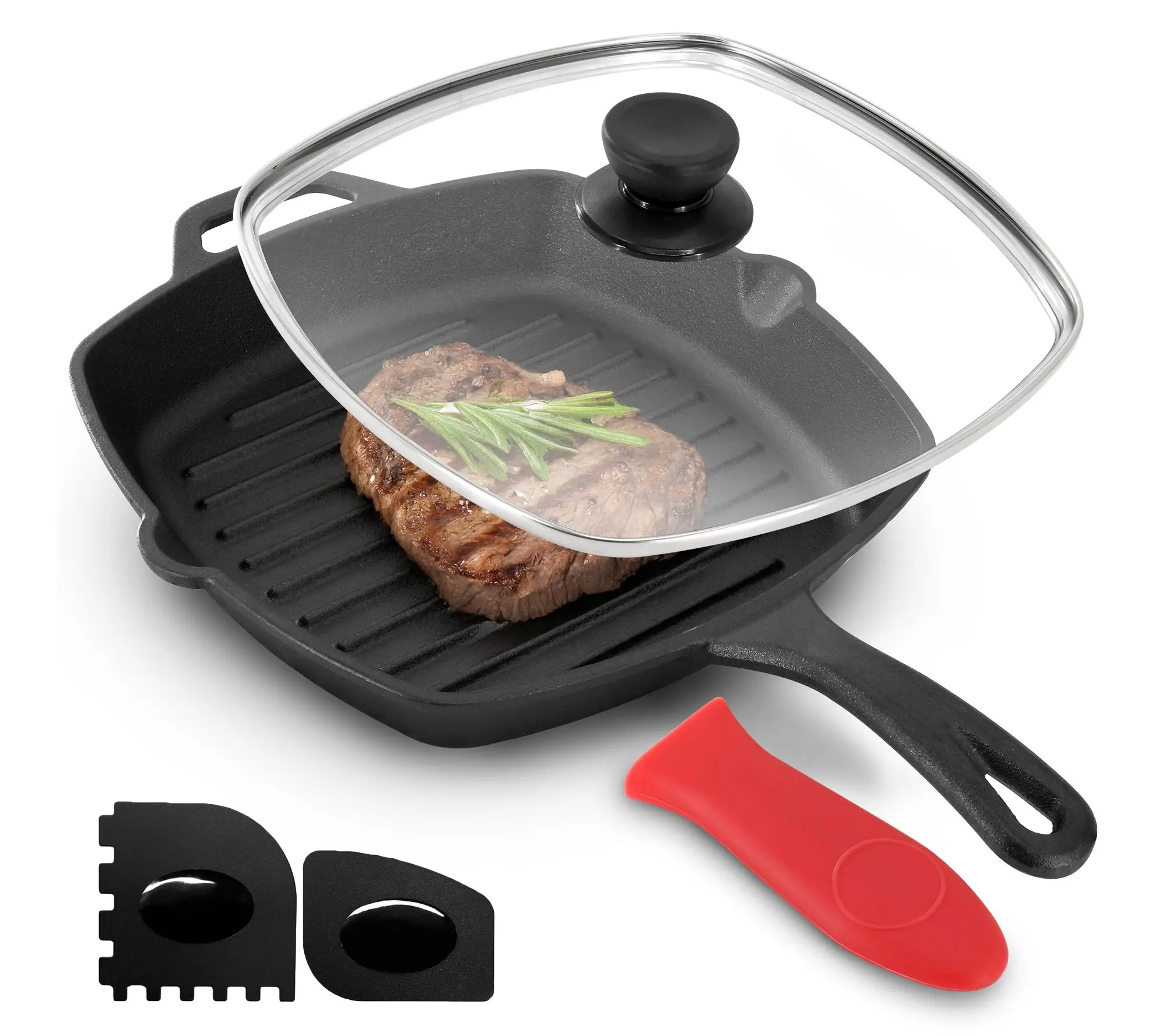 MegaChef 10.4" Cast Iron Griddle w/ Glass Lid &Scraper MegaChef 10.4" Cast Iron Griddle w/ Glass Lid &Scraper