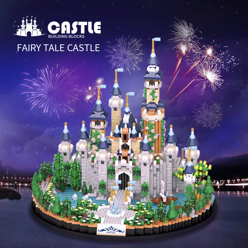 3600PCS Cartoon Dream Tale Princess Castle Architecture Building Blocks Street View Micro Model Bricks Toys For Girls Kids Gift