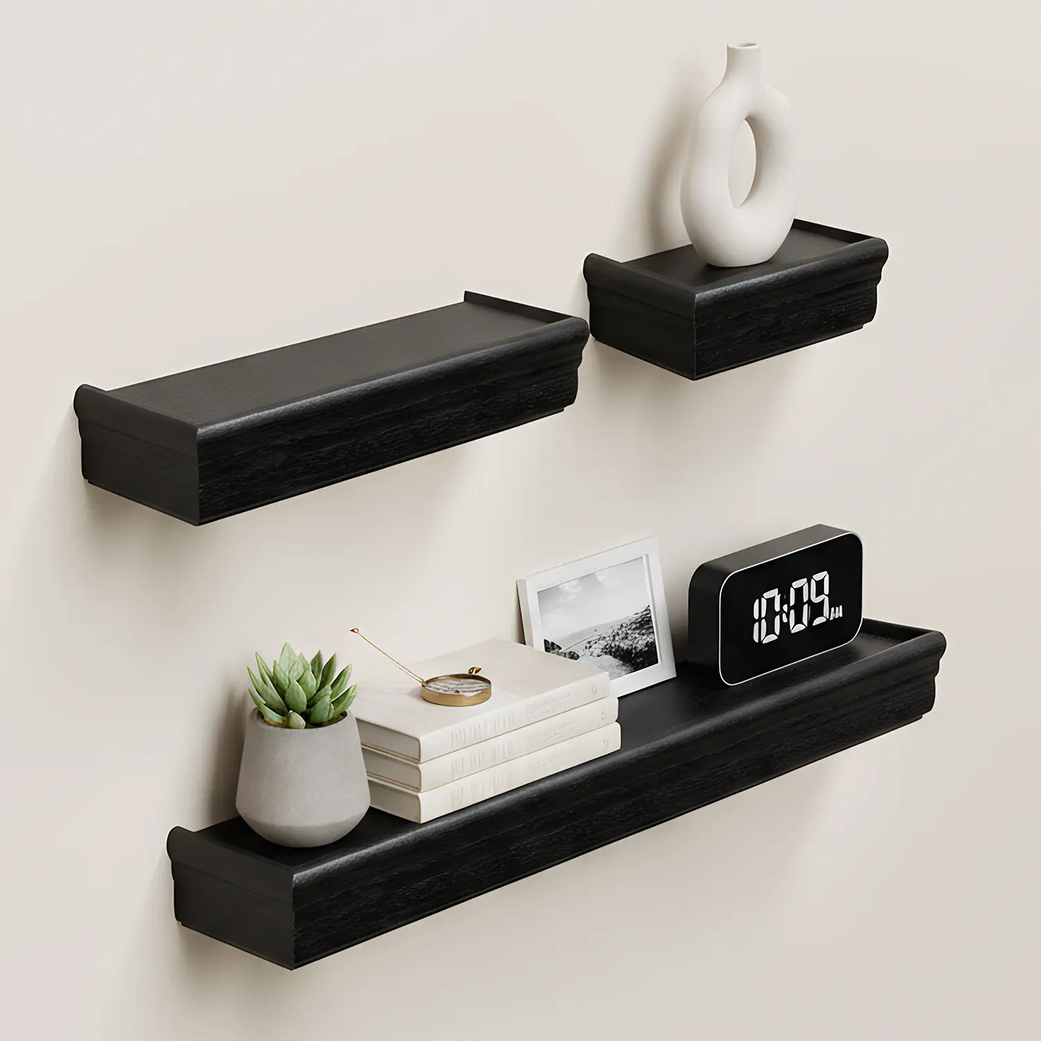 Spaco 17.9in Brown Modern Wall Mount Floating Shelves Set - Elegant Home Supplies Wood Bookshelf with Invisible Brackets, Vanity Shelves, Space Saver for Bath Storage & Decoration, Chic, Single Layer