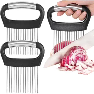 Large Onion Holder for Slicing, 2Pieces Large Onion Cutter Veggie Chopper, Stainless Steel Tomato Slicer Blooming Onions Potato Slicer, Practical Meat Tenderizer, Egg Slicers Kitchen Gadgets Utensils Handles