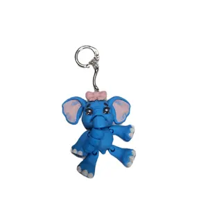 Cute Elephant Keychain - Blue with Pink Bow, Adorable Design, Perfect for Keychains and Accessories
