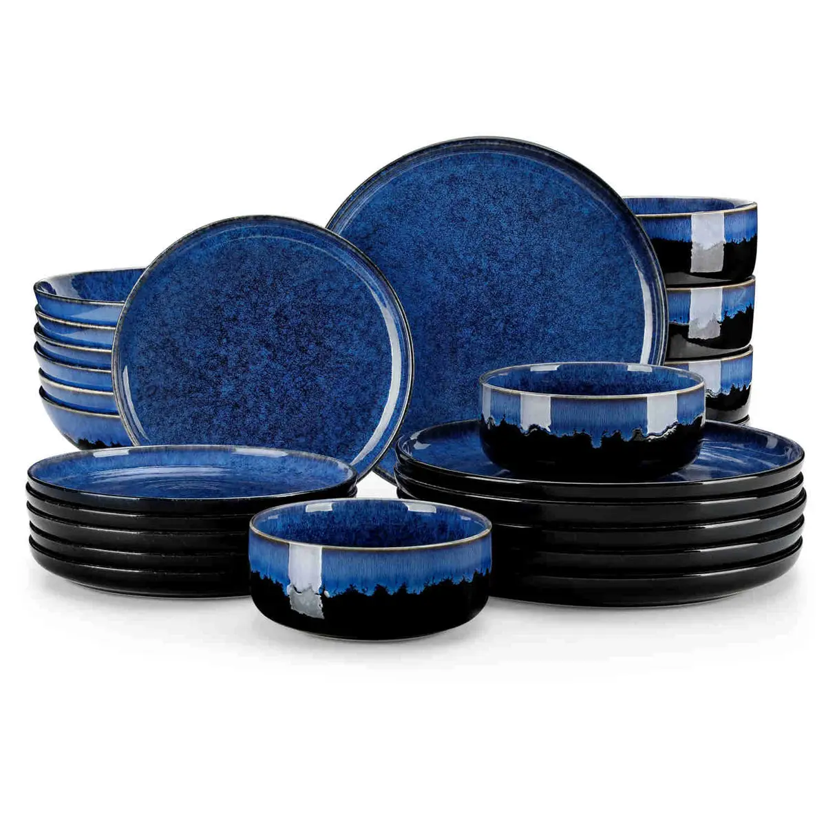 Vancasso Starry Lipped-Edge Piece Dinnerware Set, Reactive Glaze Plates & Bowls Set, Stoneware Set, Dishwasher, Microwave Safe, Cutlery Tableware set, Includes Dinner Plates, Dessert Plates, Soup Plates and Cereal Bowls