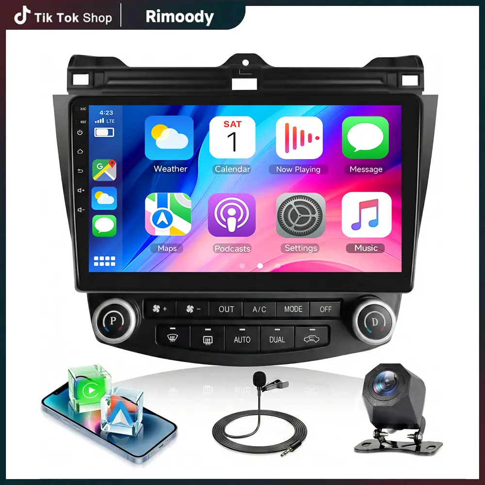 Rimoody 4-Core Android Car Radio Stereo for Honda Accord 2003-2007, 4G+64G, 10" Incell Touchscreen, Wireless CarPlay/Android Auto, GPS 5G-Wifi, Rear View Camera Input, Bluetooth, FM RDS, EQ, USB, SWC, Fathersday Gift, Fm/Rds Radio