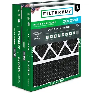 Filterbuy 20x25x5 Air Filter (2-Pack), Pleated MERV 8 Odor Eliminator HVAC AC Furnace Air Filters w/ Activated Carbon for Honeywell, Lennox, Carrier, & More
