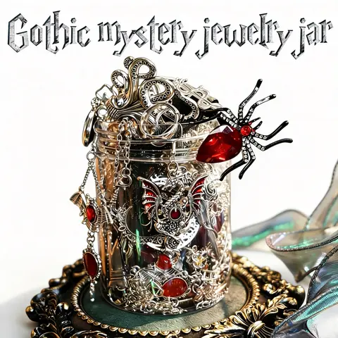 Miomi Gothic Design Witchy Jewelry Unisex Alloy Set - Rings, Necklaces, Earrings with Spider Detail, Glass Jar Packaging, Mix & Match for Costume Parties, Daily Wear, Unique Birthday Accessory