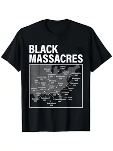 Massacres Graphic Print Classic T-Shirt, American Vintage History Map Short Sleeve, Loose Casual Streetwear Top, Summer Round Neck Tee