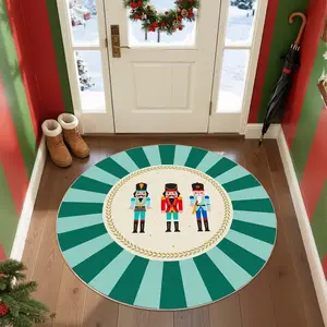 Christmas Theme Nutcracker Soldier Rug, Round Cartoon Style Carpet for Living Room Bedroom, Non-Slip Easy Clean Mat, Area Rug