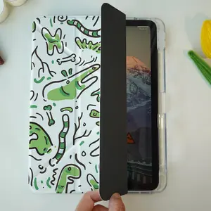 Dinosaur Pattern Tablet Case, Magnetic Y-fold PU Leather Tablet Protective Cover, Tablet Protector Cover Compatible with iPad