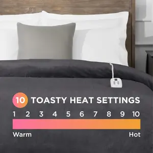 Brookstone Electric Heated Plush Blanket w/ 10 Heat Settings - Adjustable Timer, 12-Hour Auto Shut Off - Machine Washable & Dryer Safe Twin Size