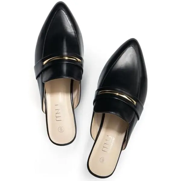 MUSSHOE Mules for Women - Suede Slip On Backless Loafers with Cushioned Insole and Non-Slip Sole, Pointed Toe Flats for Office Work Business Casual