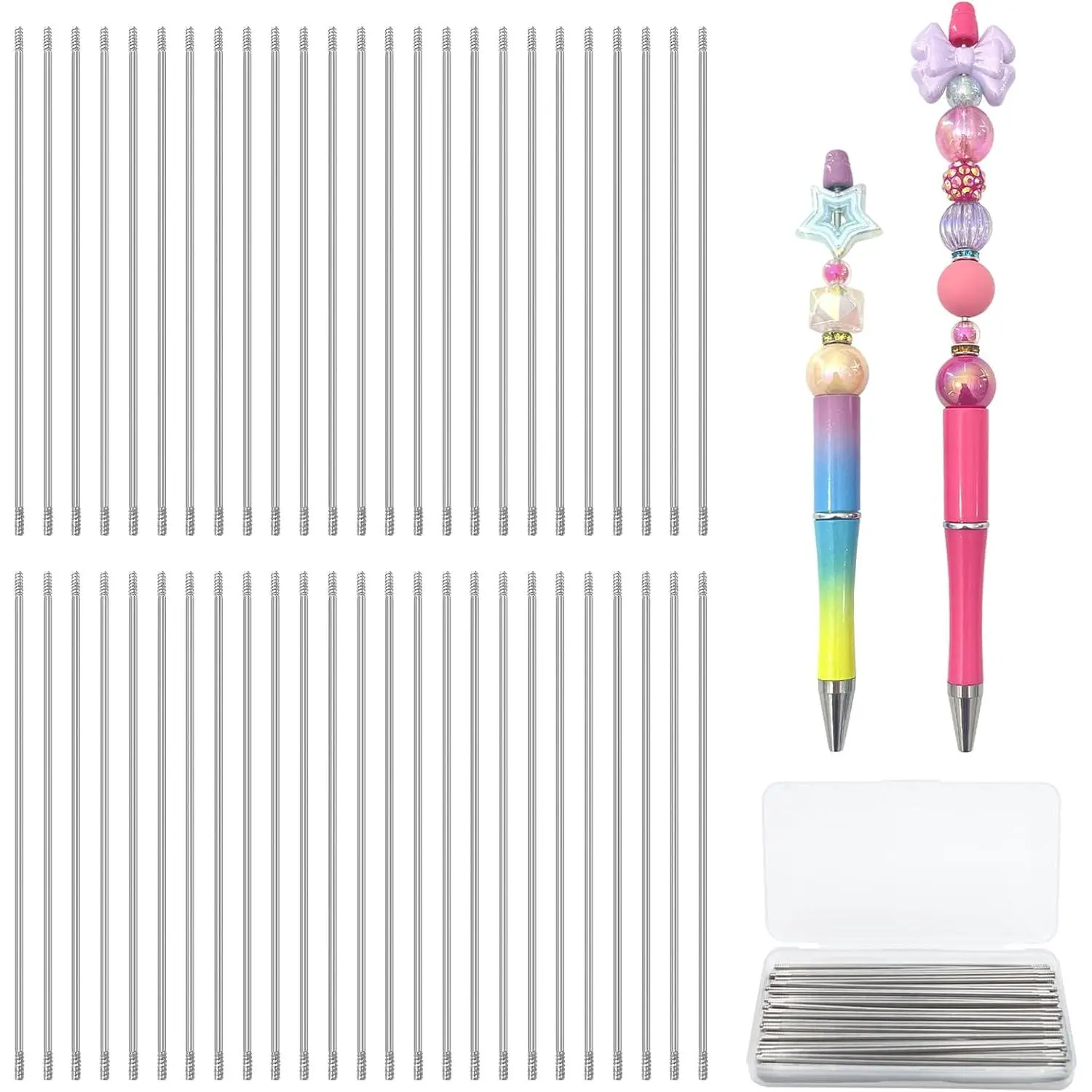 50 count Pen Extenders for Beadable Pens Bulk - 4.6 Inch Stainless Steel DIY Beaded Pens Extender Rods with Blank Metal Bars , Office Accessories & Craft Gifts for Teachers