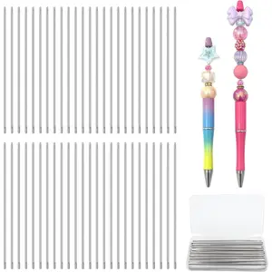 50 count Pen Extenders for Beadable Pens Bulk - 4.6 Inch Stainless Steel DIY Beaded Pens Extender Rods with Blank Metal Bars , Office Accessories & Craft Gifts for Teachers