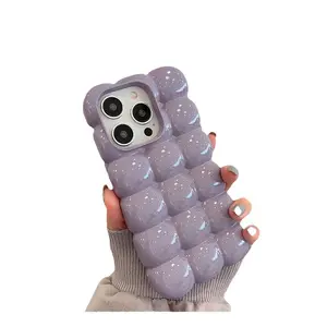 3D Bubble Waffle Case for iPhone 17 Pro Max 16 15 14 - Cute Egg Puff Aesthetic, Soft Squishy Texture, Shockproof Protective Cover - Kawaii Food Design phone