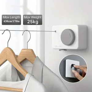 1 Piece Indoor Retractable Clothesline, No Sagging Outdoor Clothesline, Retractable Heavy Duty Clothes Drying Laundry Rope, Wall Mounted Stainless Steel Rope, Household Invisible Clothesline - 13.77 ft, White