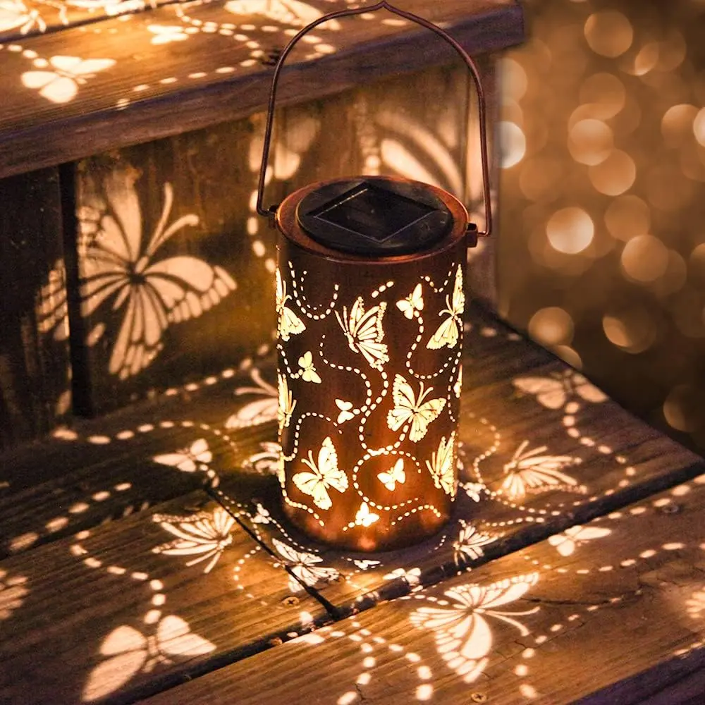 Solar Butterfly Hanging Lantern Waterproof LED Decorative Garden Light for Patio Yard Pathway Landscape Outdoor Decor