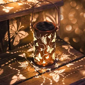 Solar Butterfly Hanging Lantern Waterproof LED Decorative Garden Light for Patio Yard Pathway Landscape Outdoor Decor