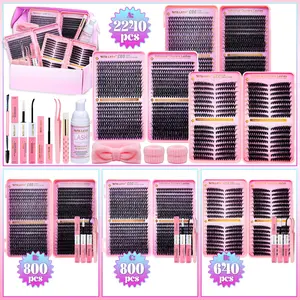 RITALASH Multiple options: 2240/800/640PCS Cat Lash D Curl Individual Eyelashes, Diy Volume Eyelashes, Soft And Comfortable Kit With Lash Bond&Seal Lash Remover Tweezers Dual-Ended Brush Shampoo&Brush Headband Wristband For Daily Life & Dates & Party
