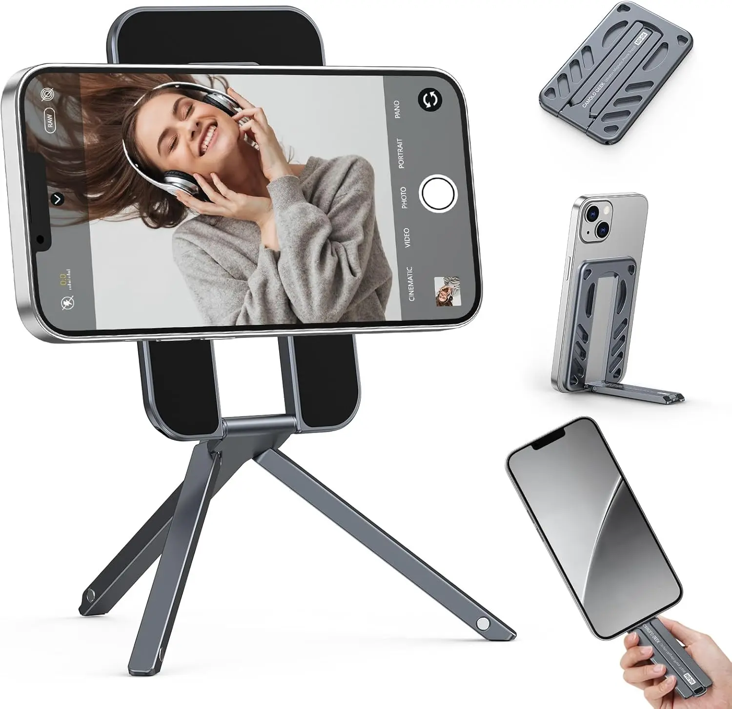 Magnetic Phone Tripod Stand Selfie Stick, MG-04 Foldable Lightweight Portable Travel Mount Holder, Compatible with MagSafe for iPhone 17 16 15 14 13 12 (No Card Slot)