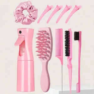 Hair Styling Tool Set, Hair Massage Comb & Hair Tie & Hair Clip & Spray Bottle, Heatless Styling Tools for Women & Girls, Heatless Haircare