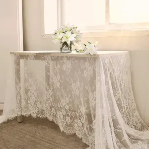 White Lace Tablecloth 60 X120 Inches Rectangle Vintage Embroidered Bridal Wedding Tablecloths Sheer Overlay for Rustic Outdoor Party Reception Home Decor