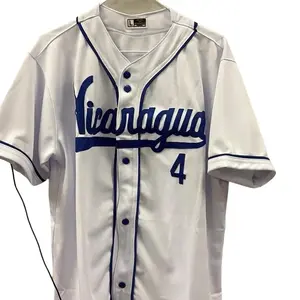 Nicaraguan Baseball Jersey - White with Blue Trim, Number 4, Short Sleeve, Regular Fit