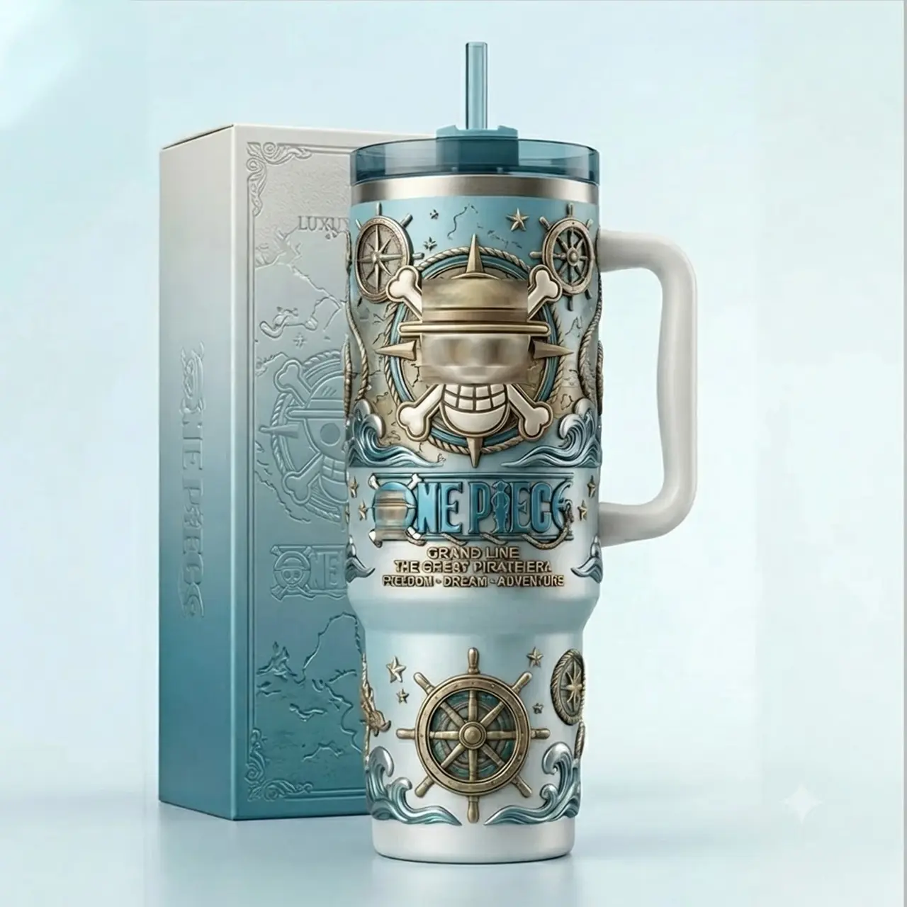 One "Straw Hat Pirates " Piece 30Th Anniversary 1997-2027 Tumbler 40oz With Handle & Straw, Limited Edition Collector Cup, Sailing For Dreams Stainless Steel Travel Mug, Straw Hat Pirates Limited Gift, Insulated Drinkware