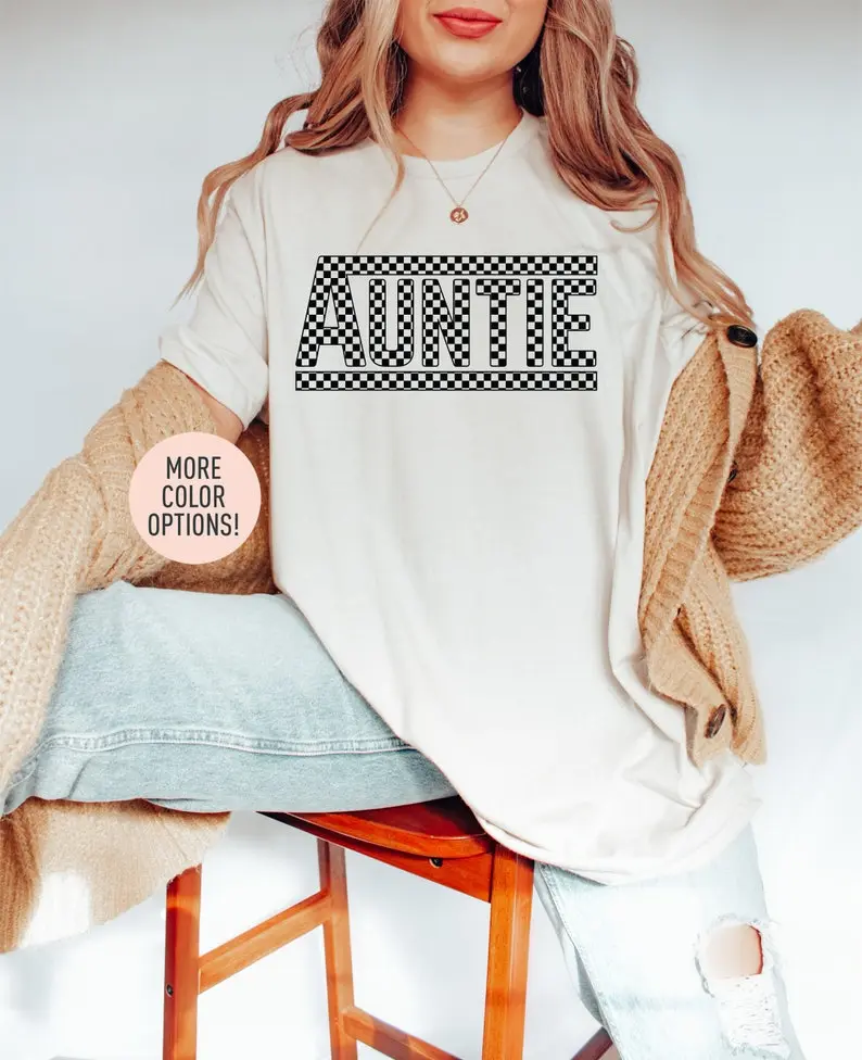 Auntie Checkered Shirt, Best Aunt Shirt, Oversized Checkered Shirt, Favorite Aunt Shirt, Aunt Gift from Niece, Cool Aunt Shirt Comfort Cotton