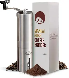 Manual Stainless Steel Coffee  - 18 Adjustable Settings, Portable Conical Burr  for Camping, Travel, Espresso - With Hand Crank