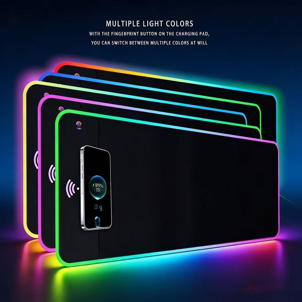 RGB Gaming Mouse Pad with Wireless Charging, Large LED Desk Mat with Multiple Light Modes, Non-Slip Base, Fast Charging Mousepad for iPhone/Android, Perfect for PC Gamers & Office Use