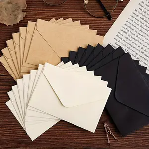 20pcs Invitation Envelopes, Brown Kraft/ Black/ White Invitation Envelopes Used For Weddings, Invitations, Office, 4.13*2.75in