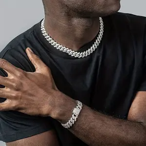 2PCS/Set AAA+Rhinestones Cuban Link Necklace and Bracelet Set - Unisex Punk Style Hip Hop Jewelry Gift