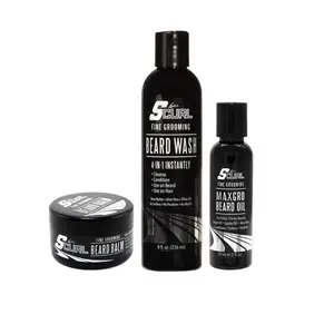 Luster's S-Curl Fine Grooming Set - Beard Wash 8oz, Maxgro Beard Oil 2oz, Beard Balm 3.5oz - Deionized Water Formula for Softness & Healthiness