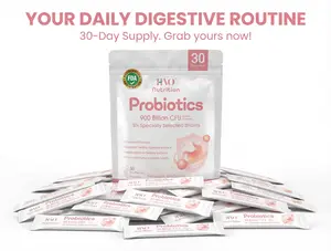Bloating Relief & Gut Health Probiotics by HVO 30B CFU - Daily Digestive Support with Prebiotics, No Water Needed, 30 Packets