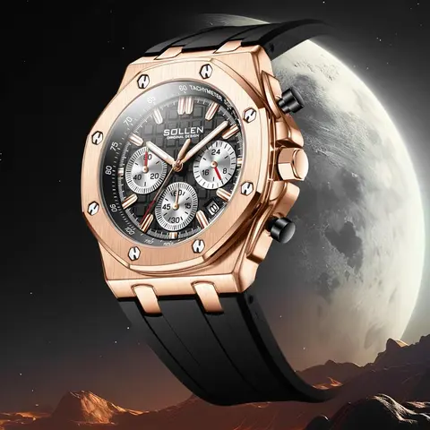 SOLLEN 712 Men's Sports Chronograph Watch Large Dial Multi-Function Quartz with Date Display Luminous Waterproof Durable Silicone Strap Trendy Gift for Boyfriend Husband or Dad Perfect for Birthday Valentine’s Day