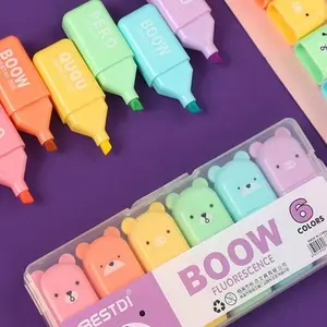 Cute Bear Design Highlighter Pen, 6 Counts/set Mini Colorful Highlighter Pen, Writing Pen for Students, School, Office, Home