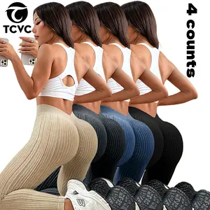 TCVC Sporty Women's High Waist Solid Color Jacquard Ruched V-waist Leggings for Yoga Gym Workout Running Ladies Sportswear All Seasons Seamless Construction Peach Butt Effect