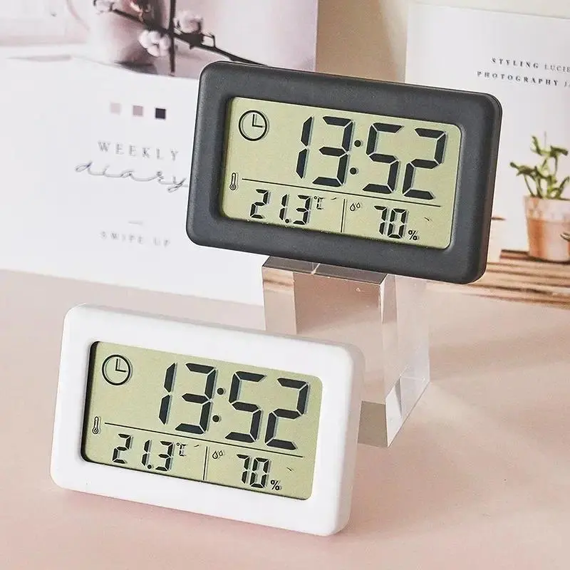 Digital Square Wall & Tabletop Alarm Clocks Set, Modern Alarm Clocks with 12/24-Hour Display, Thermometer, Hygrometer, Date, ABS Construction, Switch Control – Mini Home Decor Electronics for Desk