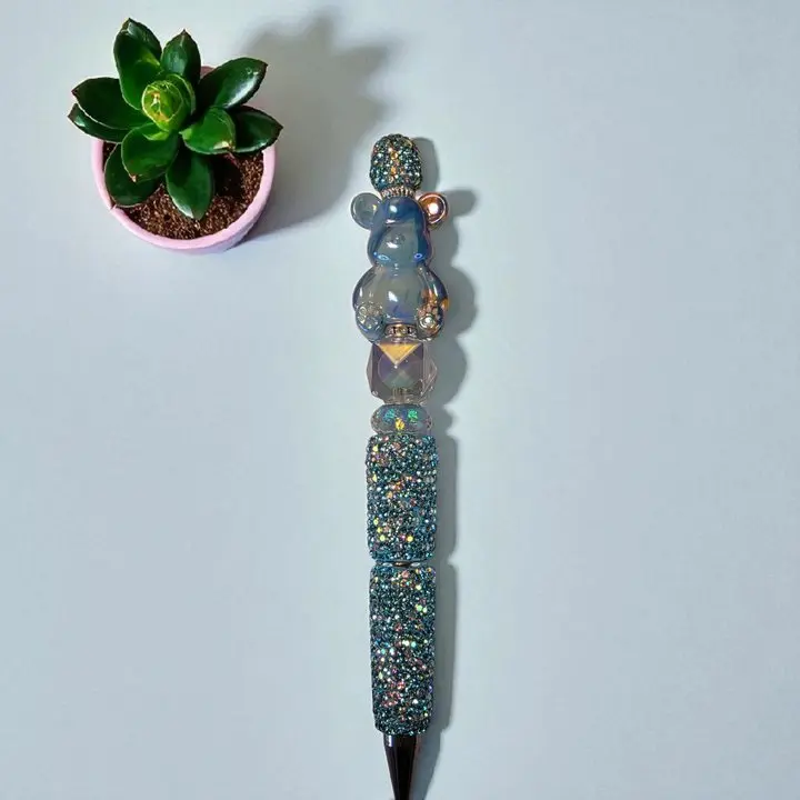 Blue Cosmic Teddy Bear Beaded Pen