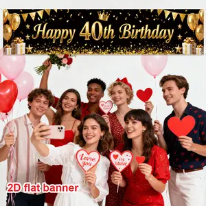 Balloon Champagne Polyester Celebration Banner, Size 45x200 Cm, Perfect for 40th Anniversary Party Decoration