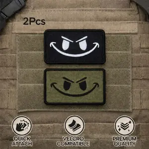 Tactical Morale Patches Set of 2, Fun Smiley Face Velcro Badges, Military Backpack Vest Patches, Decorative Clothing Accessories, Unique Designs, Easy Attachment