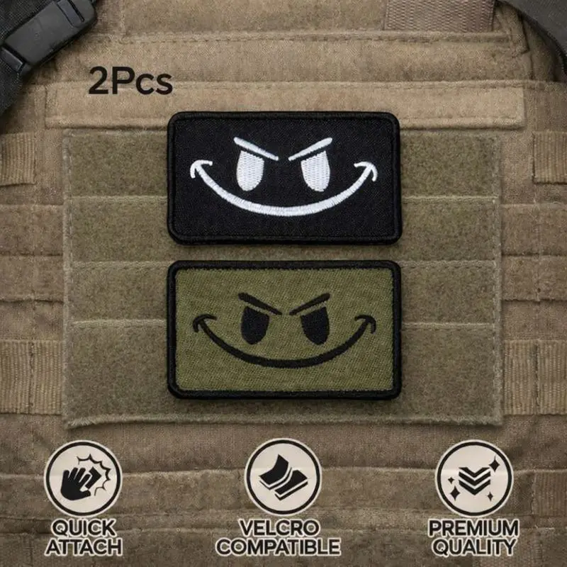 Tactical Morale Patches Set of 2, Fun, Playful Engaging Smiley Face Velcro Badges, Military Backpack Vest Patches, Decorative Clothing Accessories, Unique Designs, Velcro Backing, Easy Attachment, Quick Attach, Premium Quality