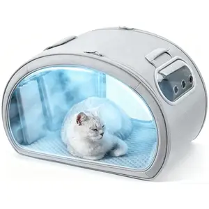 Pecute Foldable Pet Cooling House - Portable Bubble View Pod with Detachable Cooling Blanket, Full-View Window, Insulated Wall, No-Assembly Design for Small Dogs/Cats, Stress-Free Travel & Indoor Use