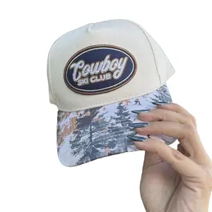 Cowboy Ski Club Treeline Camo Patch Hat - 100% Cotton Twill, Adjustable Snapback, Custom Patterned Bill, Embroidered Patch