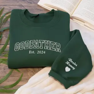 Custom Embroidered Godmother Sweatshirt, Godfather Hoodie with Godchild Name on Sleeve, Personalized Gift for Godmother Proposal, Baptism Gift, Gift for Mothers Day