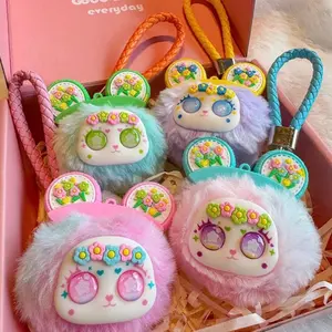 Cute Keychains Adorable Soft Plush Bunny Design with Flower Accents Perfect for Key Ring or Bag Accessory