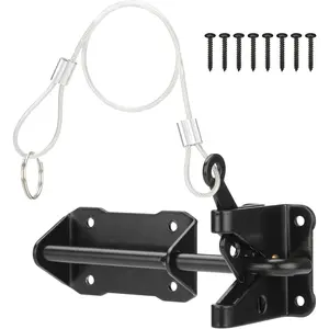 Heavy Duty Automatic Gate Latch for Wooden Fence with Cable Pull, 7-1/2" Self-Locking Gravity Lever Door Security Latches Hardware for Metal Gates, Vinyl Fence, Outdoor Garden, Pool, Black