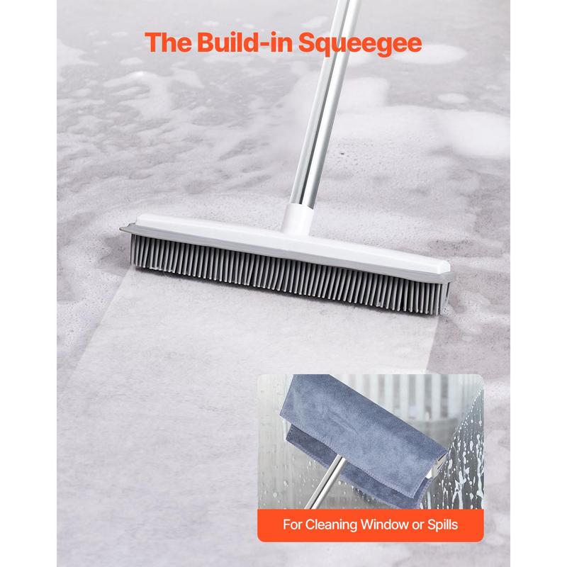 VEVOR Pet Hair Removal Broom,  , 58.46 in Adjustable Long Handle Carpet Rake, Rubber Broom with Built in Squeegee Reusable Dog Cat Hair Remover, for Carpets Rugs Mats Couch Furniture Hardwood Floor Tile